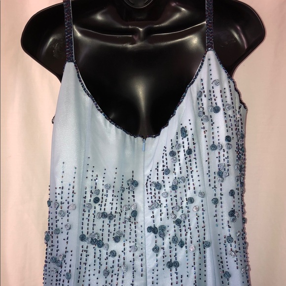 709. Miss Milan Blue Ombré Gown with Accent Scarf - Picture 5 of 7